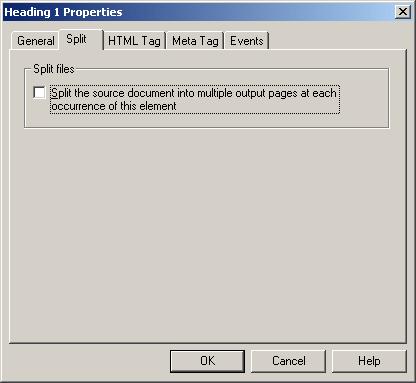 Setup Dialog Figure A 7 Properties: Split Tab Split files OK Cancel Select this option to split the source document into multiple output pages at each occurrence of this element.