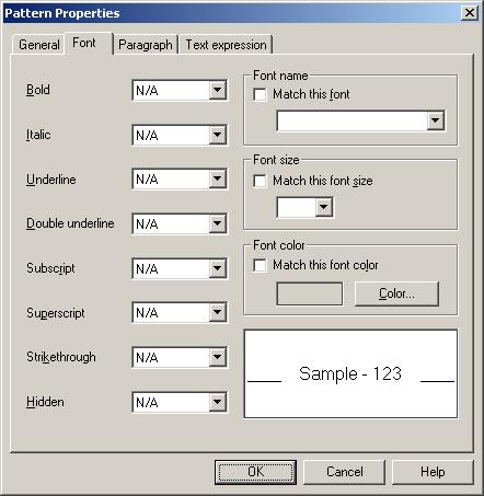 Setup Dialog Figure A 24 Setup - Pattern Property: Font Tab Bold Italic Underline Double underline Select the desired setting. Three settings are available.