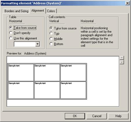 Formatting Dialog A.5.18 Alignment Tab The Alignment tab allows you to define the horizontal alignment of a table and the vertical alignment of cells.
