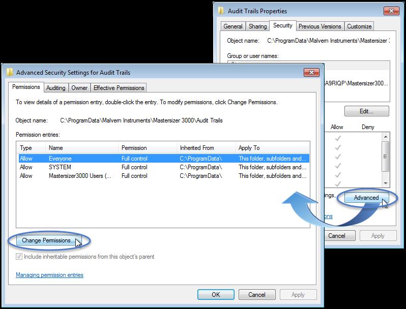 Within the Advanced Security Settings left-click the Change Permissions button.