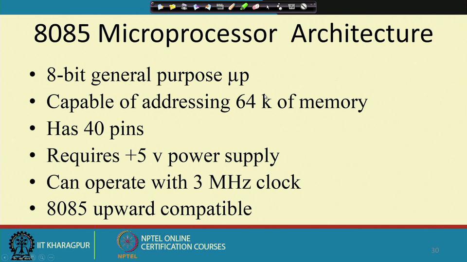 (Refer Slide Time: 14:16) So, next we will go into that these are 8085 microprocessor architecture. So, it is A 8-bit general purpose microprocessor.