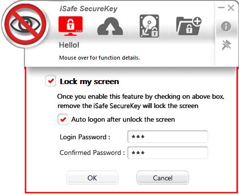 If you want to automatically login the computer after the screen is unlocked, please enable the checkbox of Auto logon after unlock the screen, and enter your Windows login password and click "OK"