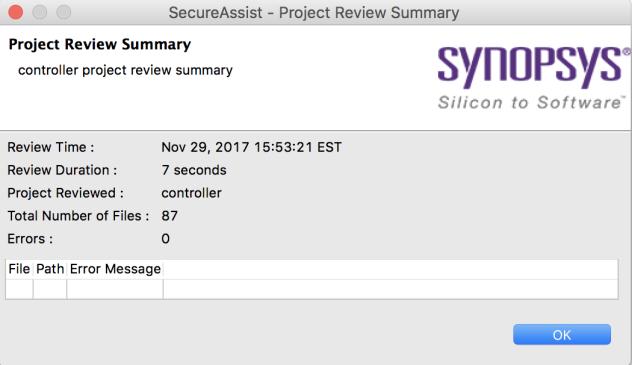 On the Project Review, click the Review Summary hyperlink to display the total number of files, the duration of the scan, and