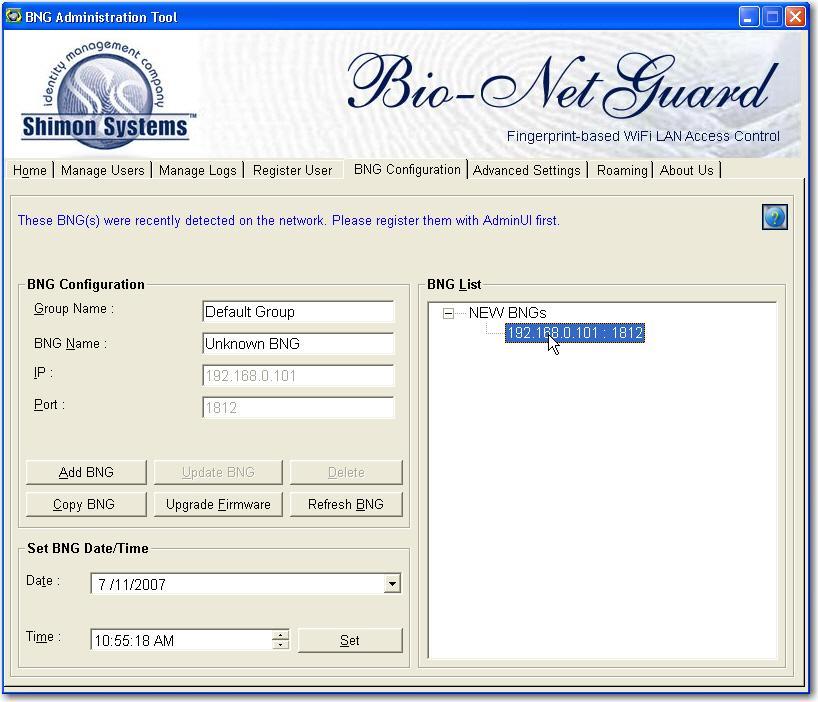 STEP 4: Configure the Bio-NetGuard Select the BNG Configuration tab.