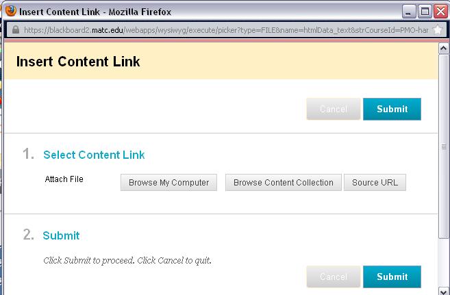 4. The INSERT CONTENT LINK page will appear.