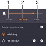 1 Silent All interruptions get blocked, excluding alarms.