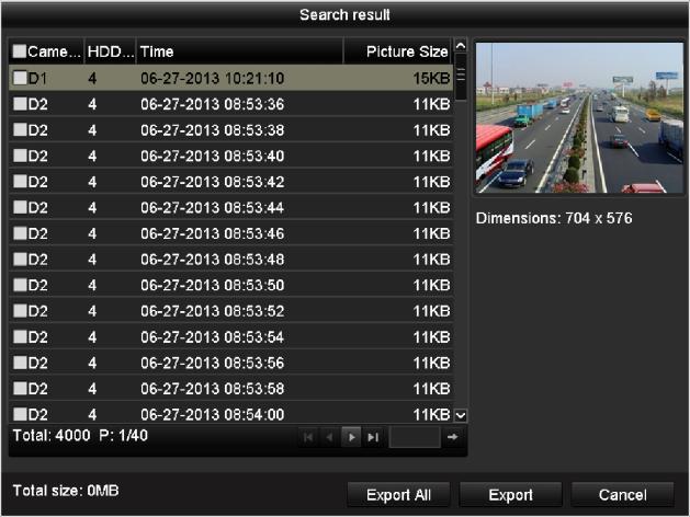 Here we take USB flash drive as an example. For more backup devices, please refer to Chapter Backing up by Normal Video Search. Figure 7. 30 Result of Picture Search 3. Export.