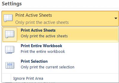 To print an entire worksheet or entire spreadsheet: 1. Click File tab. 2. Click Print. The Backstage view is displayed. 3.