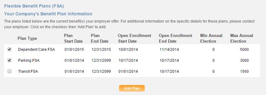 5. You will be landed on the plan page where you can click on the checkbox(es) of the plan type you wish to enroll.