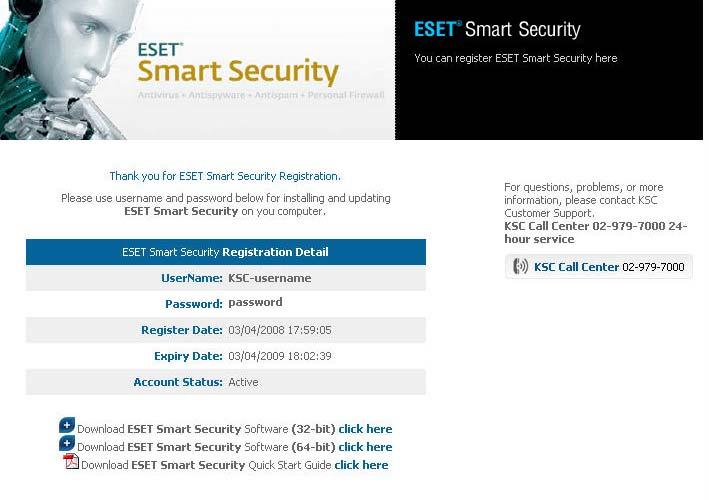 3.6 ESET Smart Security Register to get a username and a password to install and update the ESET Smart