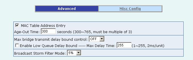 NOTE: Make sure of Max bridge transit delay bound control is enabled before enable Delay Bound, because Enable Delay Bound must be work under Max bridge transit delay bound control is enabled