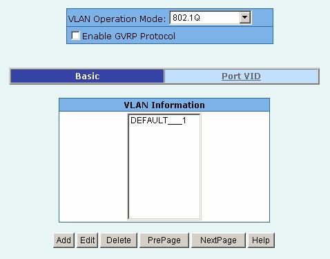 2.5.7.2. 802.1Q VLAN This page, user can create Tag-based VLAN, and enable or disable GVRP protocol. There are 256 VLAN groups to provide configure. Enable 802.