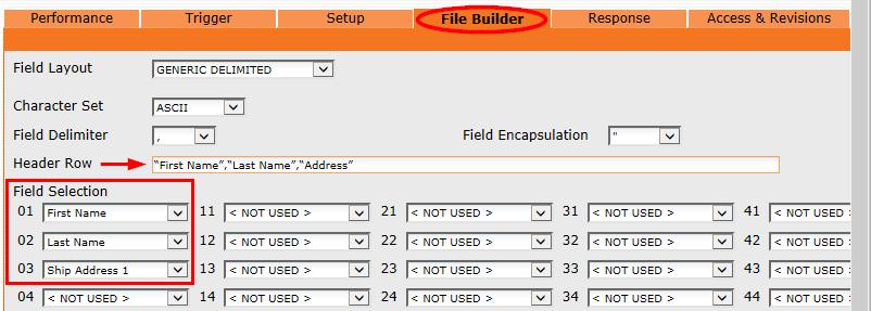 i. If your fulfillment house requires a header row, enter the heading names in the Header Row Field.