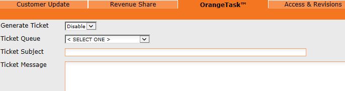 g. In the OrangeTask Tab, use the drop down menu to enable the Generate Ticket feature.