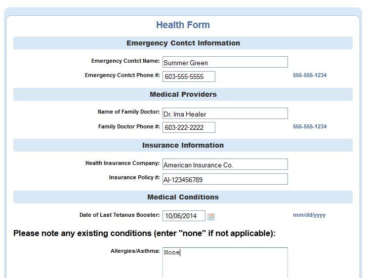 First fill out the authorizations and then fill out the health form on the next page. First: Fill out the Authorizations Page 9.