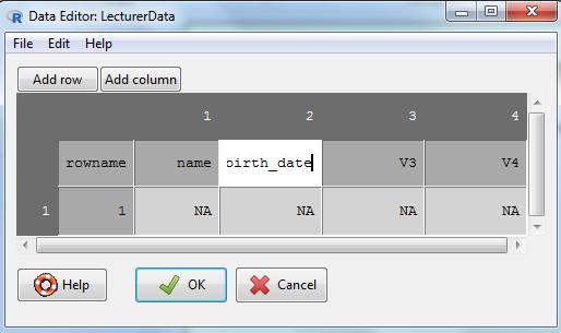 Adding Data to a Dataframe in Rcmdr REMEMBER THESE RULES: Data from