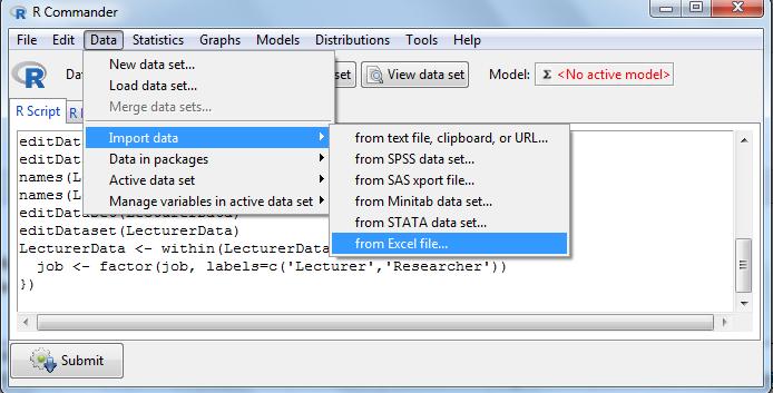 Importing Data into Rcmdr Note: Excel files ( xlsx, csv and.