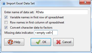 Importing Data into Rcmdr Import file RData1.