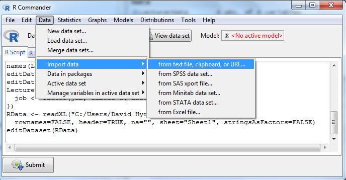 Importing Data into Rcmdr Note: Importing.