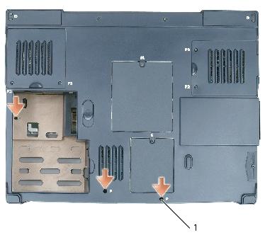 Palm Rest: Dell Inspiron XPS and Inspiron 9100 Service Manual 1 M2.5 x 8-mm screws labeled "P" (3) 7. Turn the computer top-side up and remove the four M2.5 x 6-mm screws labeled "P." 8.