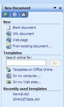This task pane allows you to decide what template you will use for your new document.