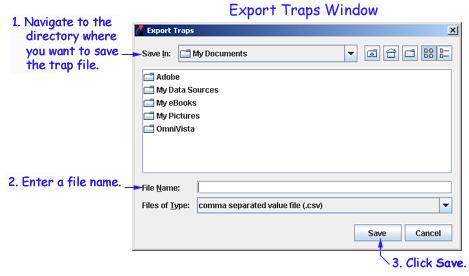 Export Table icon. In the example below, a subnet was selected, so all of the traps for all of the switches in that subnet are displayed.