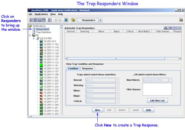 The Trap Responders Window The Trap Responders Window The Trap Responders window enables you to specify the response (if any) that you want OmniVista to make when specified traps are received by