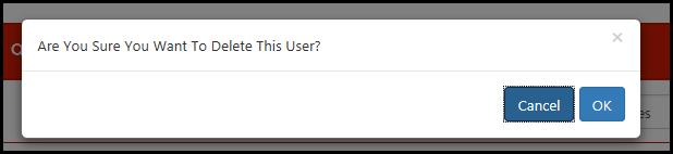 You will then be prompted to confirm the request. Click OK to delete the user. Please Note: Deleting a user is permanent. However, if a user is deleted their user name can be reused.