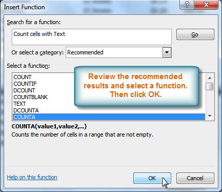 Then click OK. Reviewing function search results 6.