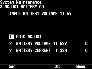 4. MAINTENANCE Adjust Battery AD Screen Adjusts the AD values of the voltage and current that are applied to the battery pack. 1. Remove the battery pack from the instrument.