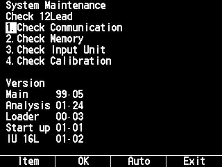 4. MAINTENANCE Check 12 Lead Screen You can check the optional 12 lead ECG unit function automatically and manually. When Auto is selected, all items are checked one by one.
