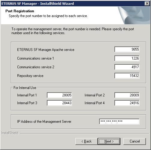 10. Specify the port number for the services in the Port Registration page. The default values are displayed. If necessary, enter alternative port numbers suitable for your environment.