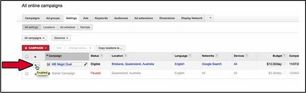12. Save your ad group. You'll then be redirected to the Google AdWords dashboard. You'll see your ad listed under All Online Campaigns.