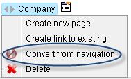 Once a page is set up as Navigation Only, you can convert it back to a standard content page by opening its dropdown
