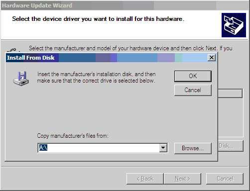 Then the dialogue of install form hard disk will be shown and please click (browse) to select the path of driver.