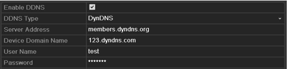 2) In the Device Domain Name text field, enter the domain obtained from the DynDNS website.