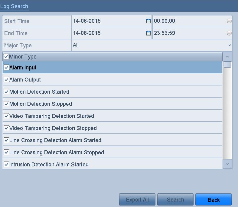 Figure 12-2 Log Search Interface Step 2 Set the log search conditions to refine your search, including the Start Time, End Time, Major