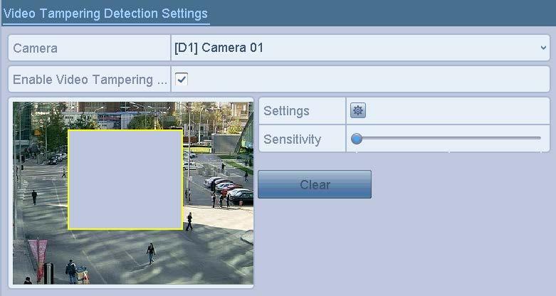 Figure 8-11 Video Tampering Interface Step 2 Check the checkbox of Enable Video Tampering Detection. Step 3 Drag the sensitivity bar and choose a proper sensitivity level.