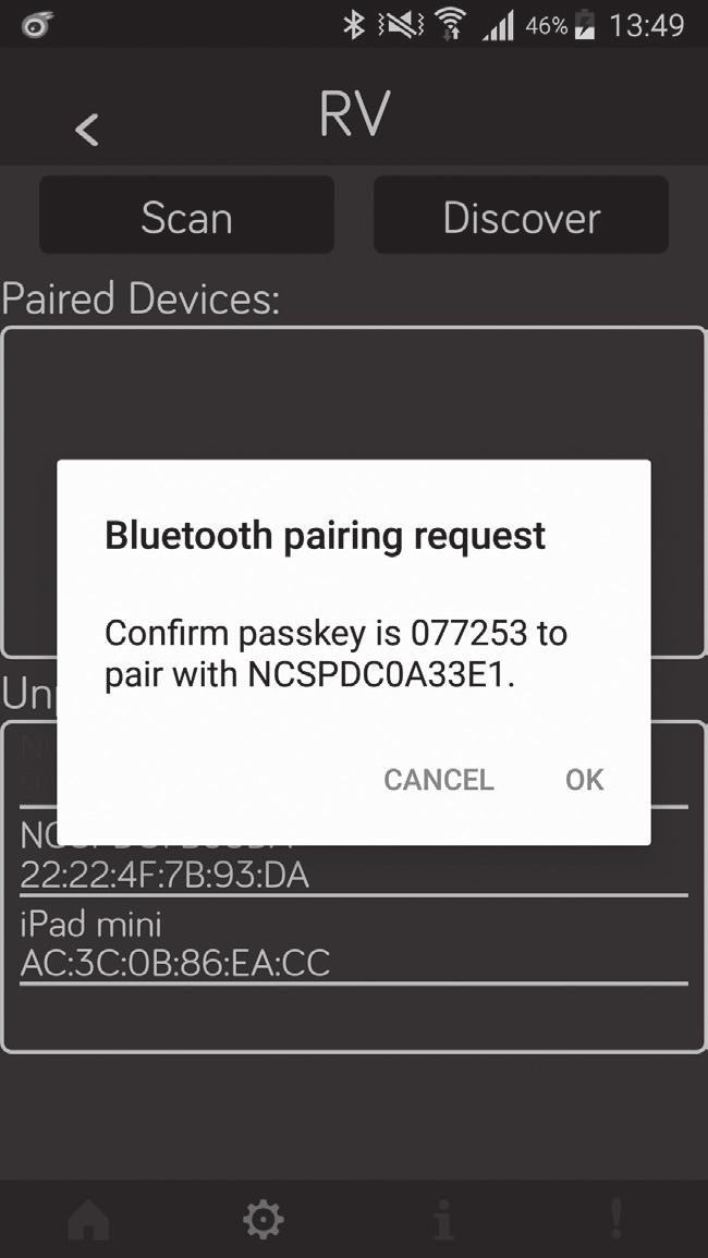 4. A Bluetooth pairing request will appear on the