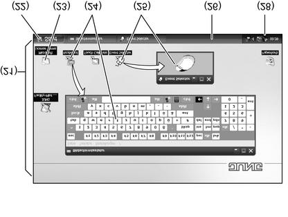 Figure 4: Monitor elements (21) Windows desktop (22) Start menu (23) Microsoft Windows terms and conditions (24) On-screen keyboard (25) Mouse button switching (26) Windows taskbar (28) Preinstalled