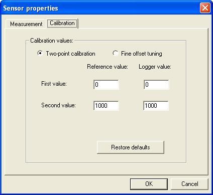 Figure 19: Two-point calibration dialog box Note: We strongly recommend calibrating using the values that appear in the two Reference value text boxes e. If not selected, click the Calibration tab. f.