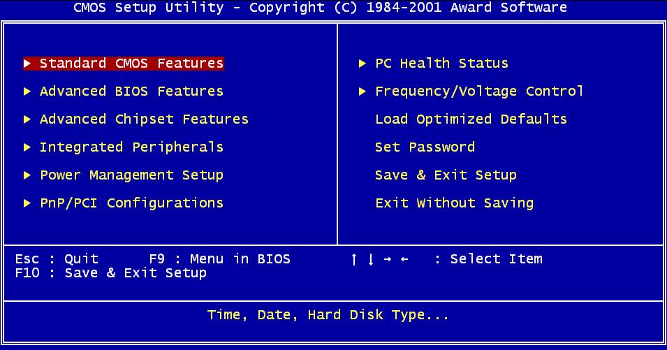 3.2 Award BIOS setup Award s BIOS ROM has a built-in Setup program that allows users to modify the basic system configuration.