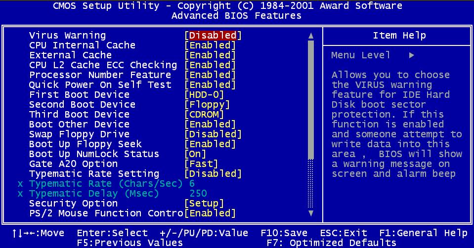 3.2.3 Advanced BIOS Features setup By choosing the Advanced BIOS Features Setup option from the Initial Setup Screen menu, the screen below