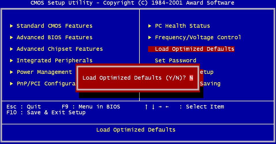 3.2.10 Load Optimized Defaults Load Optimized Defaults loads the default system values directly from ROM.