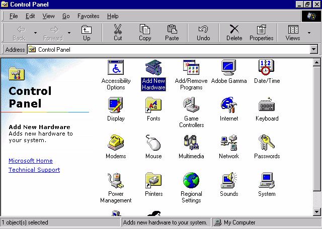 6.3.2 Windows 95/98 drivers 1. Click "Start" and select "Settings".