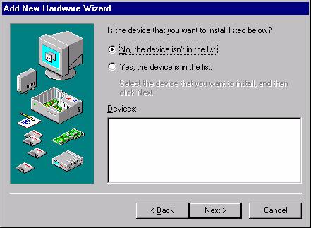 In the following Add New Hardware Wizard window, select