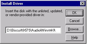 When the Install Driver window appears, insert the utility