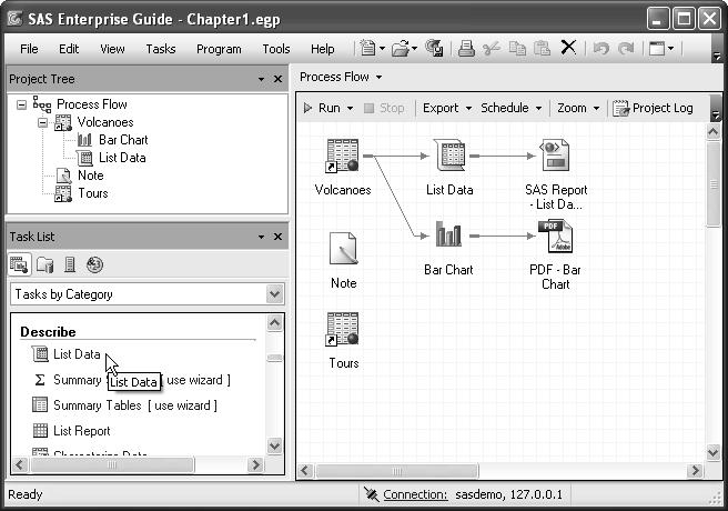 142 The Little SAS Book for Enterprise Guide 4.2 1.5 Running and Rerunning Tasks Running tasks is, of course, what SAS Enterprise Guide is all about.