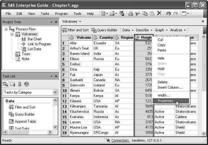 150 The Little SAS Book for Enterprise Guide 4.2 1.9 Properties of Columns The column Properties window displays properties for an individual column.