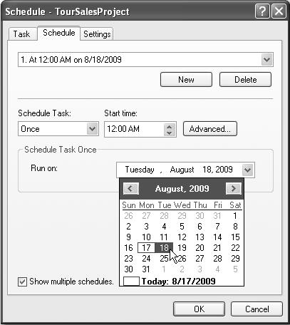 Chapter 1: SAS Enterprise Guide Basics 157 Setting the date and time To set the time the project will start running, click the up and down arrows on the Start time box, or simply click the time and